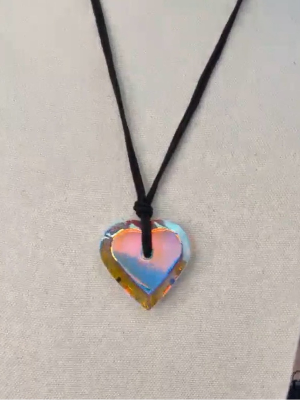 Authentic Baccarat crystal Iridescent Heart Pendant Necklace - Black Cord
